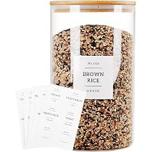 HHMJSM 1 Gallon Large Glass Food Storage Containers With Airtight Bamboo Lid - Kitchen Glass Storage Jars Canister With 42 Pantry Labels - Thicken Big Clear Rice Containers For Your Pantry