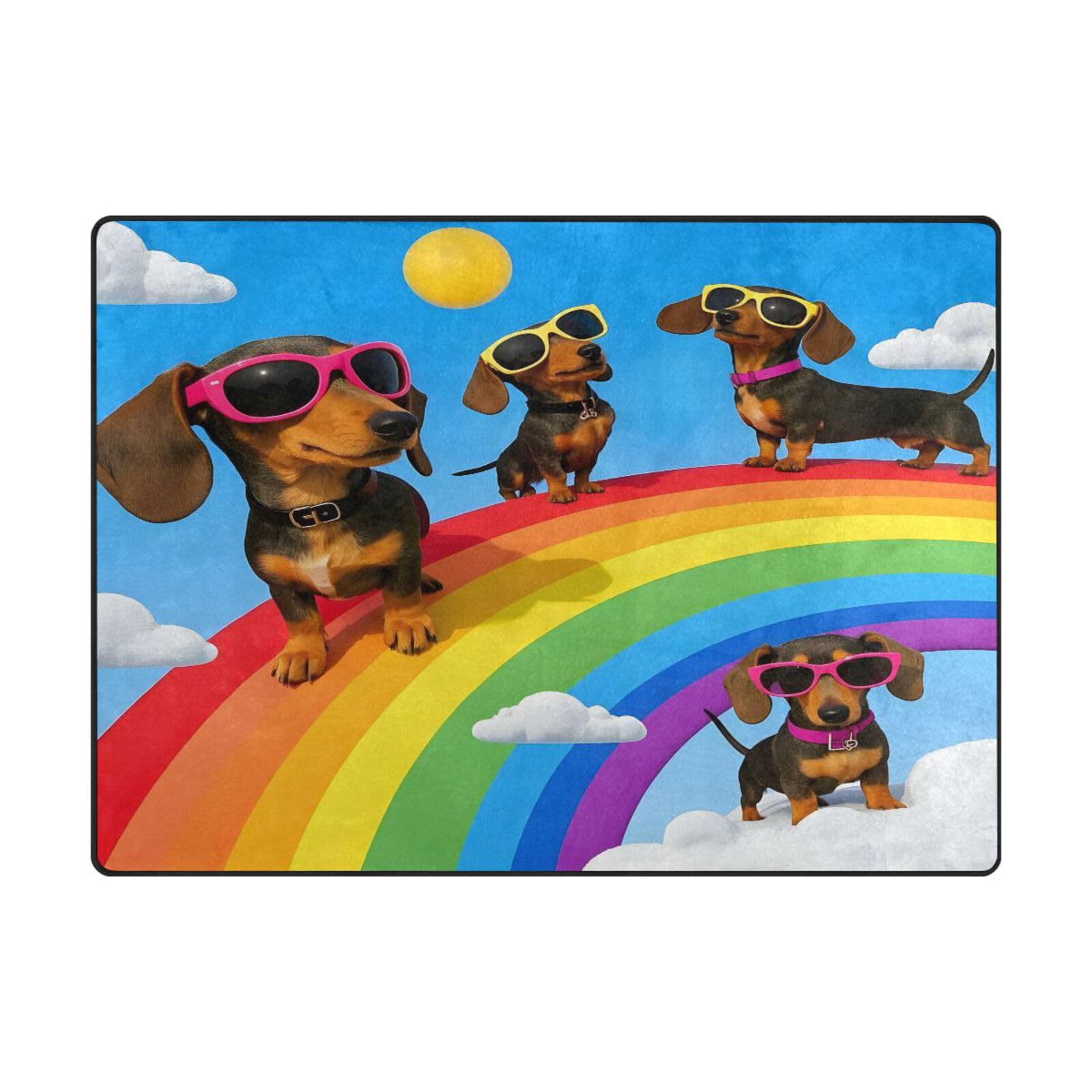 Tapis doux contemporain teckel arc-en-ciel 203x147 cm haute densité