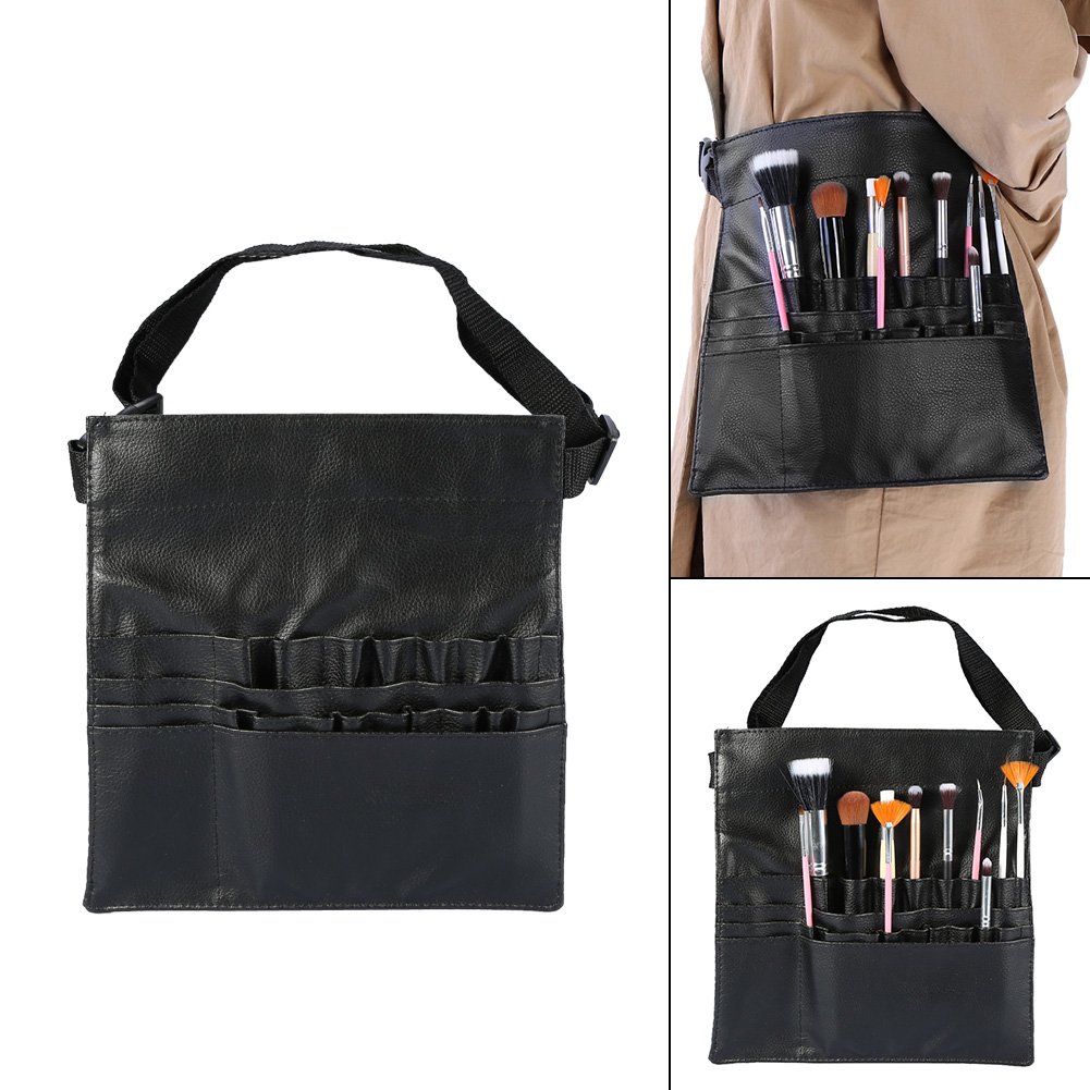 Borsa per pennelli per trucco, custodia professionale per pennelli per trucco cosmetico in PU nero