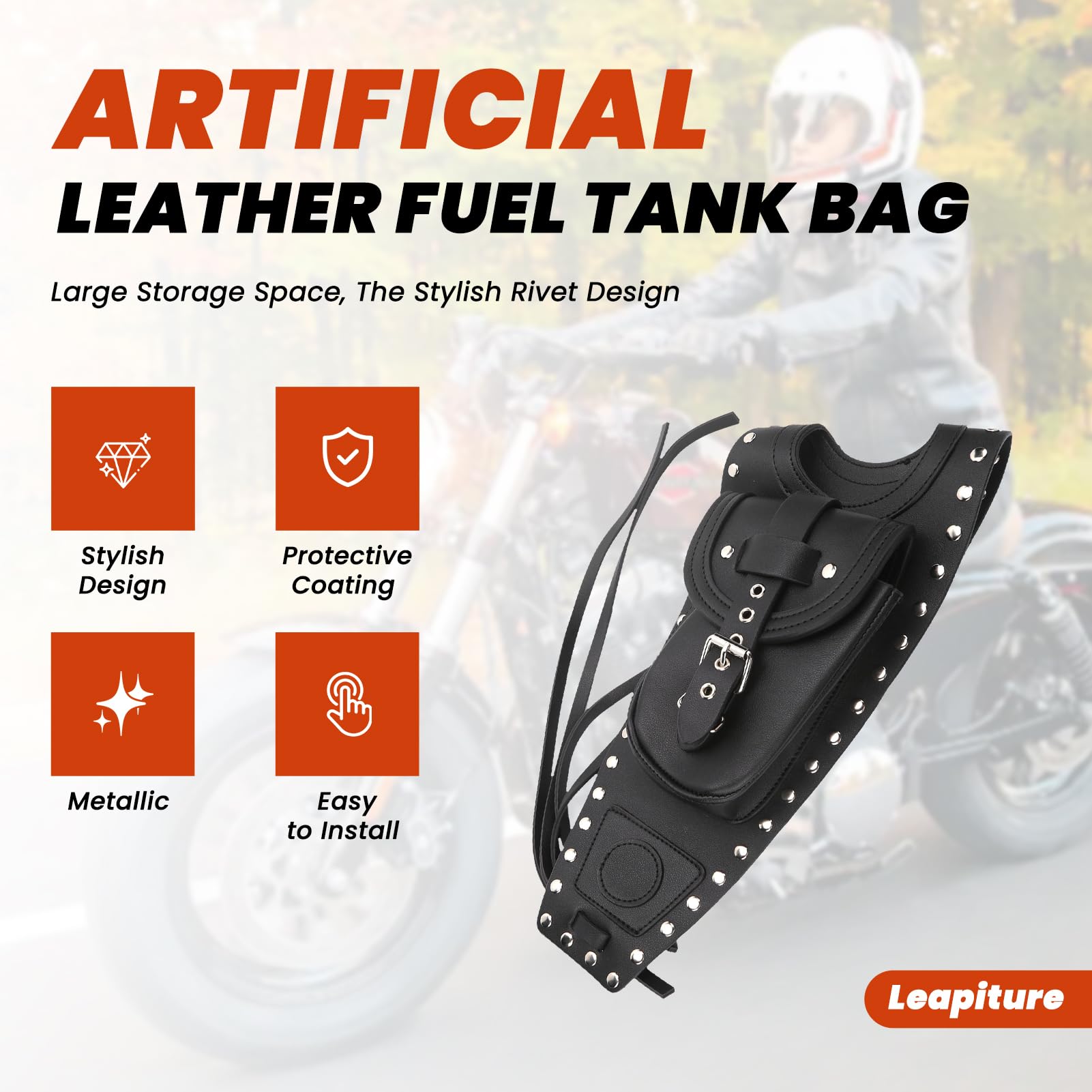 Borsa da Serbatoio Per Moto, Protezione Per Serbatoio del Gas, Copertura della Borsa del Serbatoio del Carburante, in Pelle Artificiale Nera, Adatta Per XLX1000 XL1200X XLH883