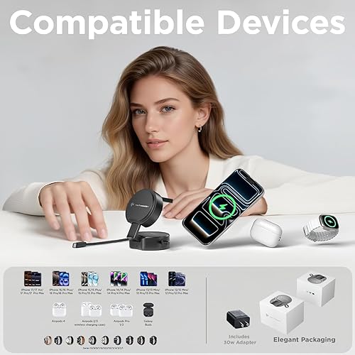 Miniatura 8 de Qi2 - Estación de carga inalámbrica magnética, estación de carga de viaje portátil, soporte de cargador inalámbrico magnético plegable rápido de 15