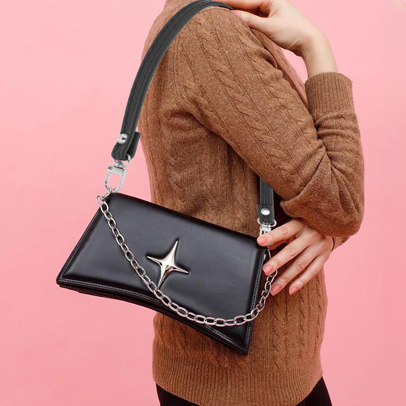 Tracolla Per Borsa Catena Mista Pelle 120 Cm Regolabile - Nero Con Grigio Scuro