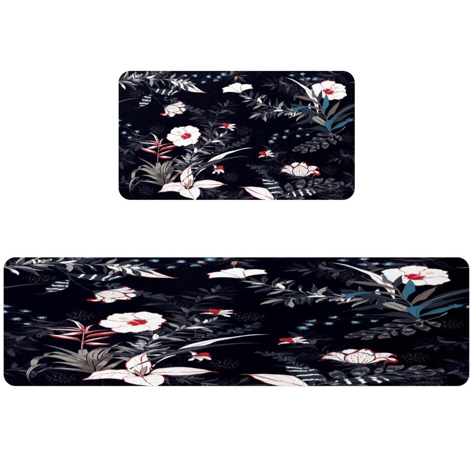 Alfombrillas de cocina con flores y alfombra pasillo lavable antideslizante para zona de lavado