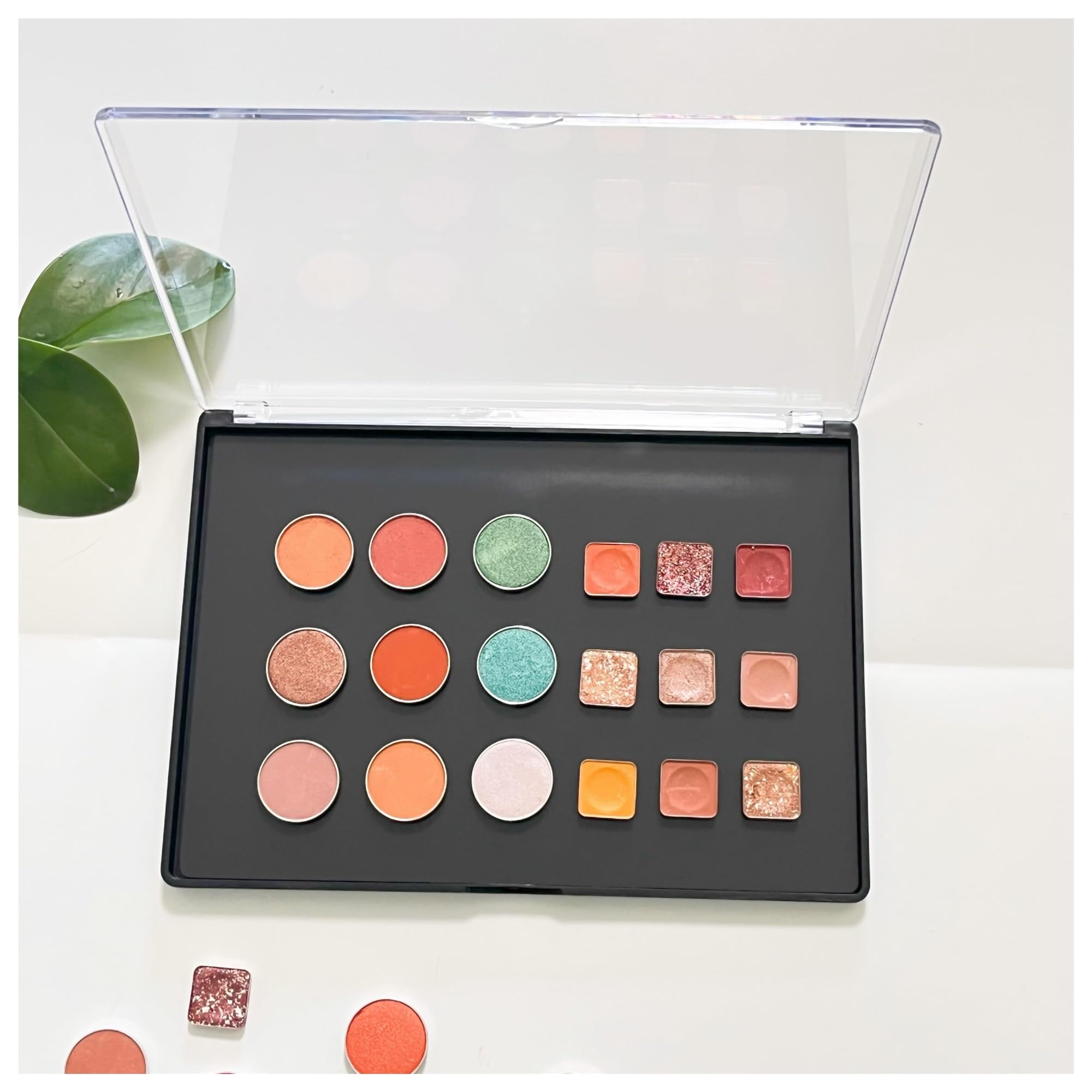 Palette Magnetica Vuota Scatola portaoggetti for trucco con palette di ombretti in plastica magnetica vuota, XL, da 2 pezzi, con coperchio trasparente