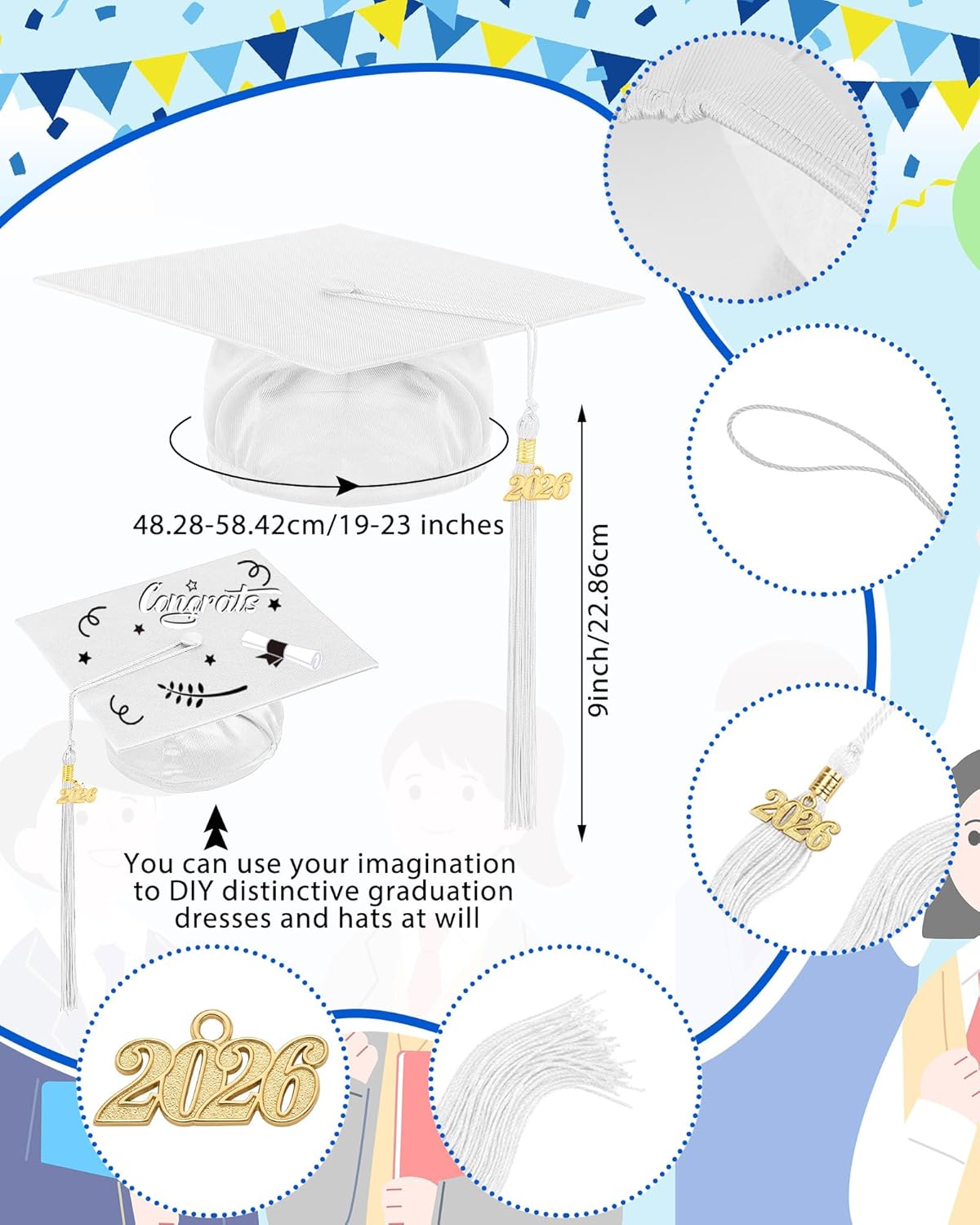 Xuhal 8 Set Preschool Graduation Cap and Gown Set Kindergarten Grad Gowns Children Graduation Cap with 2026 Grad Tassel