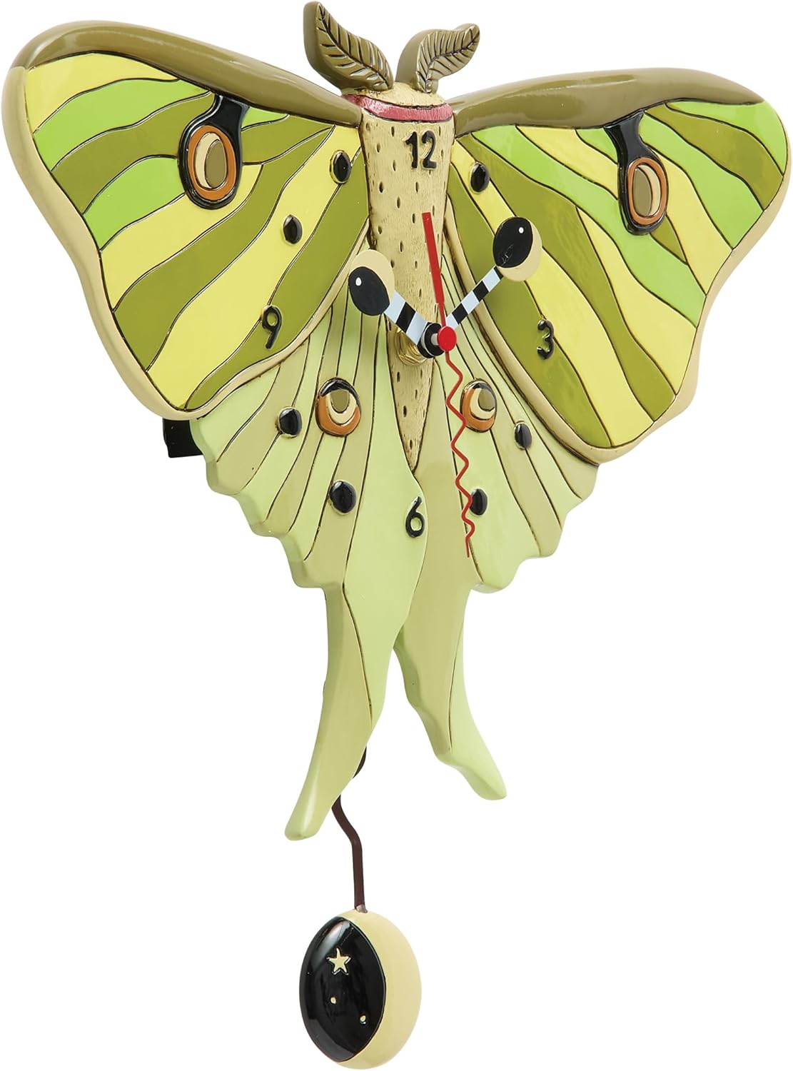 Enesco Allen Designs Selene Moth Battery-Operated Pendulum Wall Clock, 9.06 Inch, Multicolor
