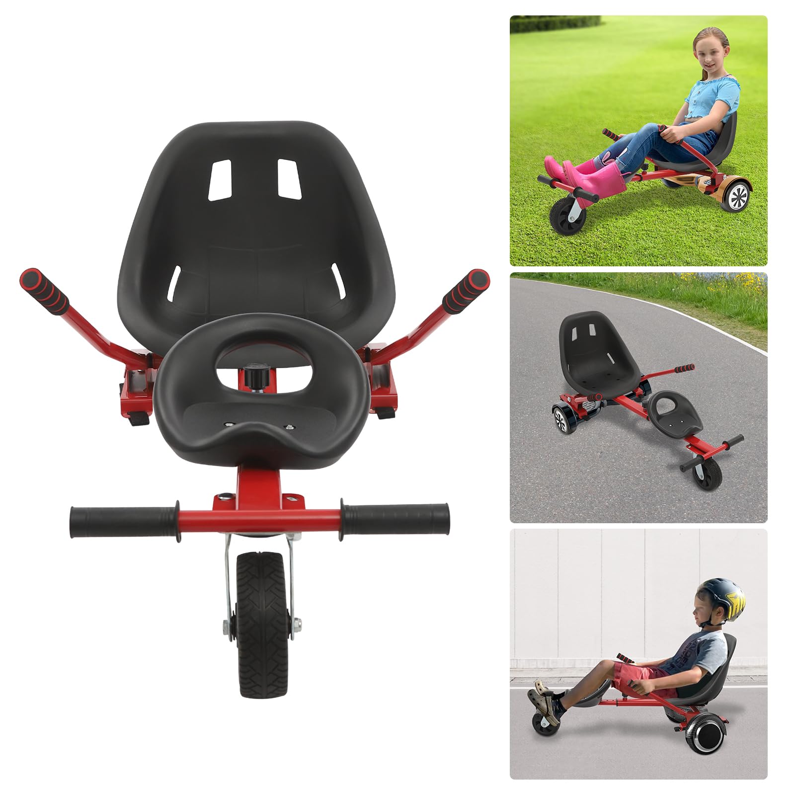 Hoverboard Sitz, Hoverboard mit Sitz verstellbarer, Doppel-Personen-Balance-Roller, Verstellbarer Balancier-Roller für 6,5-10 Zoll, Universal Gokart-Zubehör für Kinder und Erwachsene (Schwarz)