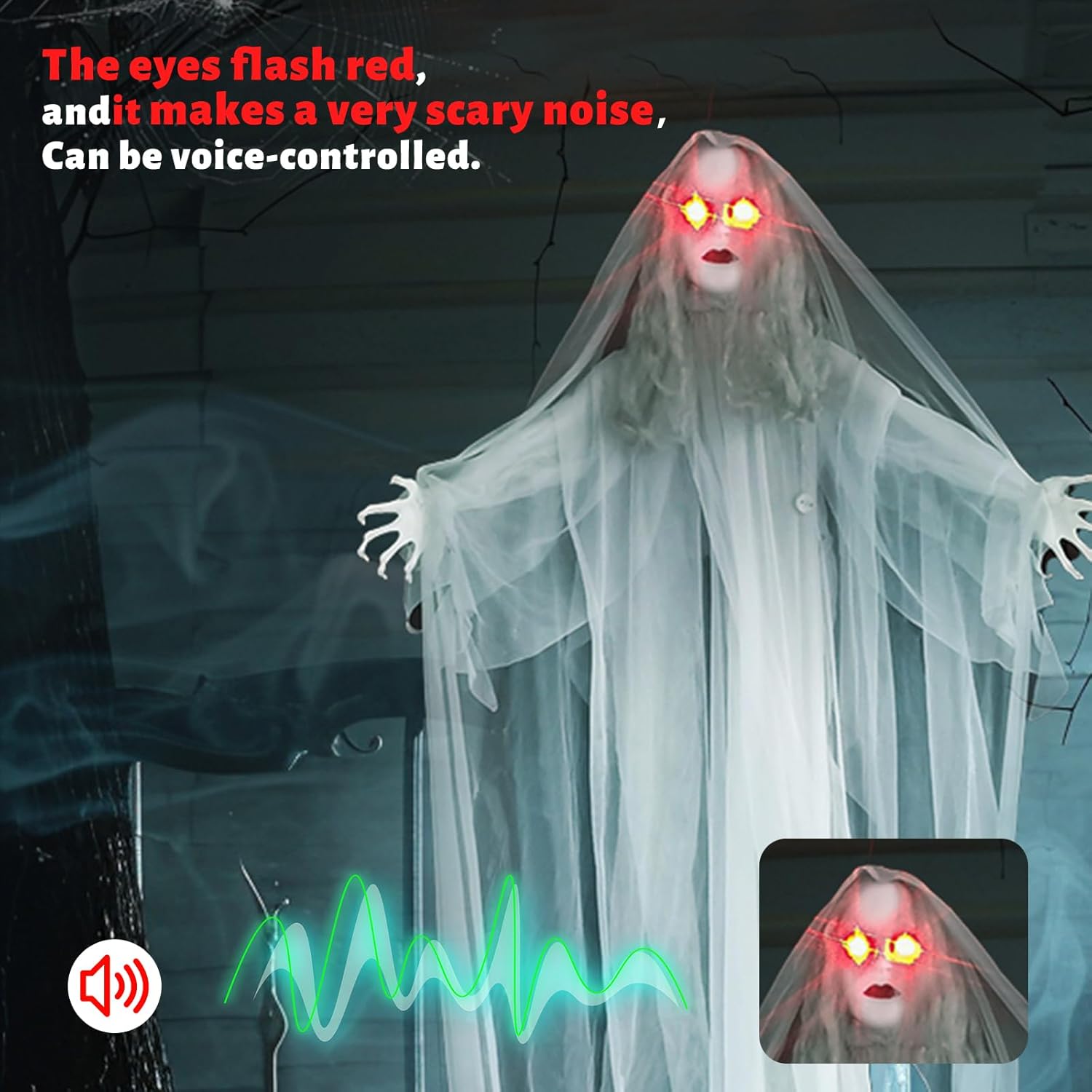 Halloween Hanging Ghosts 6FT White Ghost Ghost for Halloween Outdoor Decorations Front Yard Porch Patio Lawn Garden Trees Party Décor and Holiday（Without Battery）