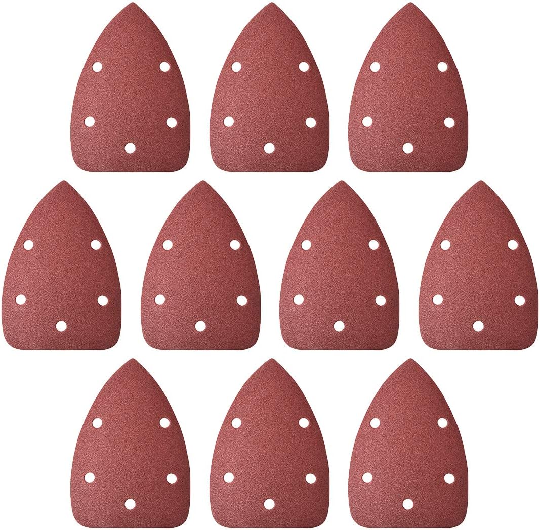 uxcell Detail Sander Sandpaper, Triangular Sanding Paper, Hook and Loop Sanding Pads, Triangle Oscillating Multi Tool, 120 Grits 5 Holes, 10pcs