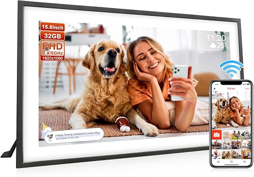 إطار صور رقمي كبير Frameo مقاس 15.6 بوصة،إطار صور رقمي بسعة 32 جيجابايت،شاشة تعمل باللمس IPS HD 1920 * 1080، مثبت على الطاولة والحائط، أعياد الميلاد، حفلات الزفاف، هدايا للرجال/النساء/الأزواج/الأب/الأم/الأجداد