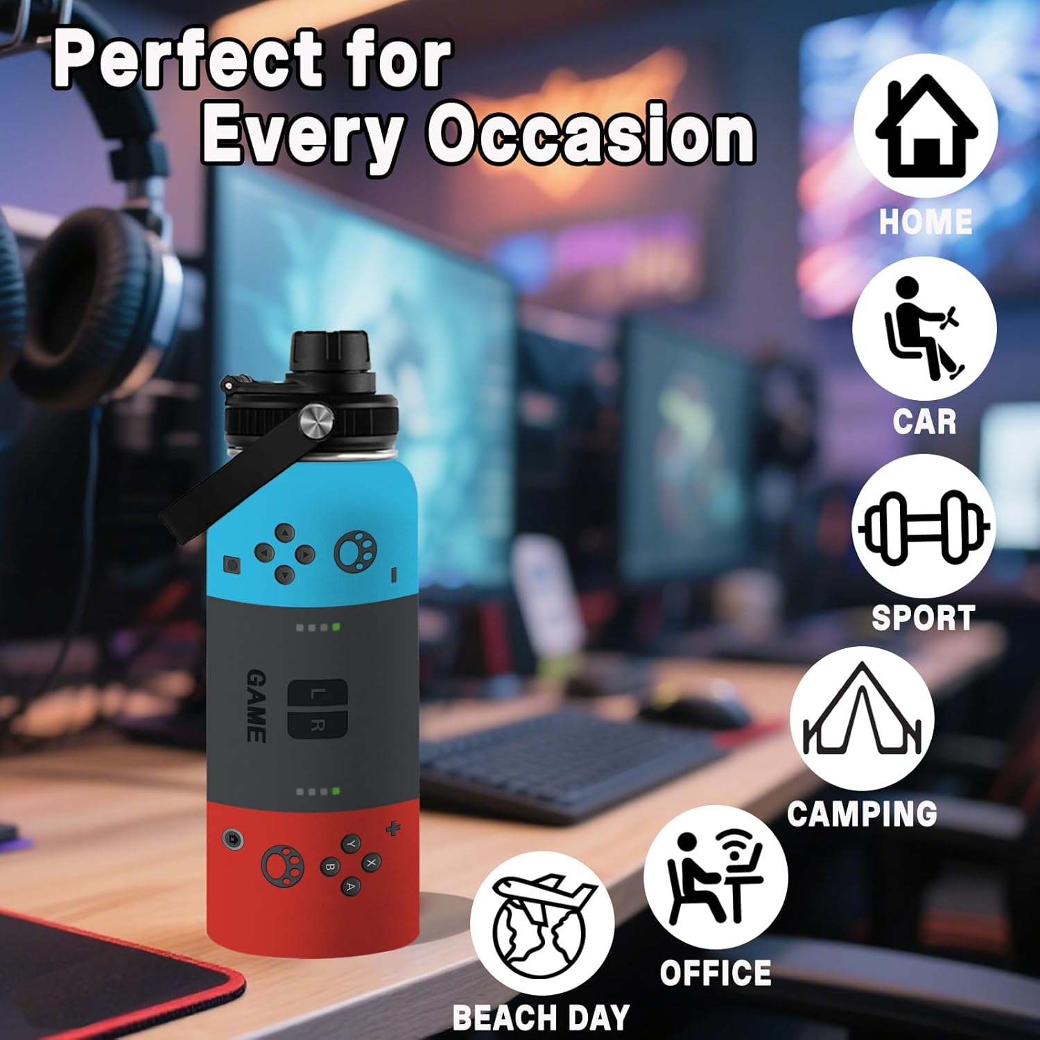 Gamer Gifts-32oz Gamer Water Bottle - Gaming Insulated Cup with Stainless Steel - Gift for Game Men, Son, Dad, Husband, Friends - Gaming Tumbler Present for Birthday Christmas - Image 7