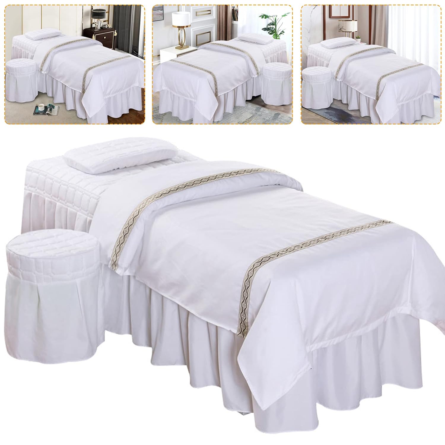TFCFL Massage Table Skirt Solid Color Massage Table Sheet Sets Bed Valance Sheet Table Skirt Natural Massage Linen Salon Bed Cover Bedspreads Bedding (White,1 Set, 180x120CM/70.87x47.24Inch) : Beauty & Personal Care