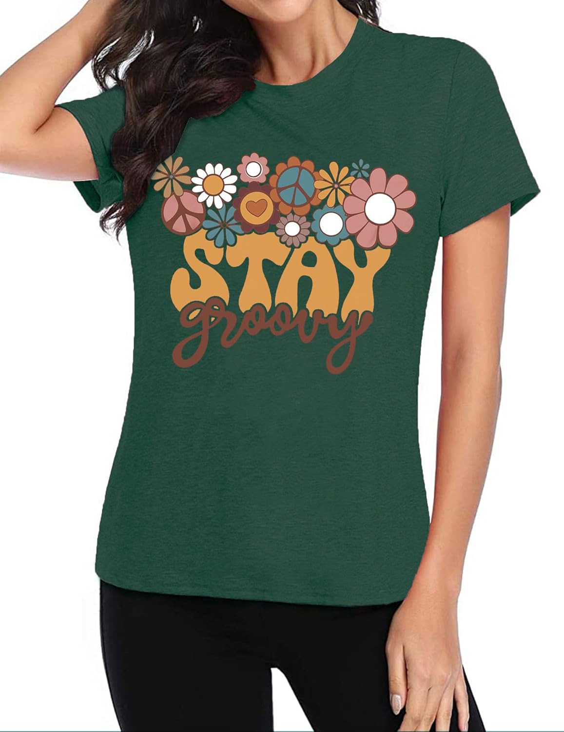 Stay Groovy Shirt for Womens:Hippie 70s T-Shirt Cute Hippie 70s T-Shirt Casual Short Sleeve Tee Tops - Image 2