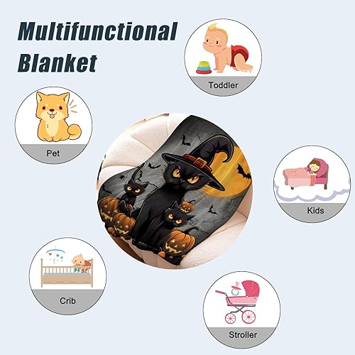 Miniatura 6 de Neatee Living Manta de Halloween para niños, manta aterradora de calabazas negras con gatos para niños y niñas, sofá, decorativa, ligera, mullida,