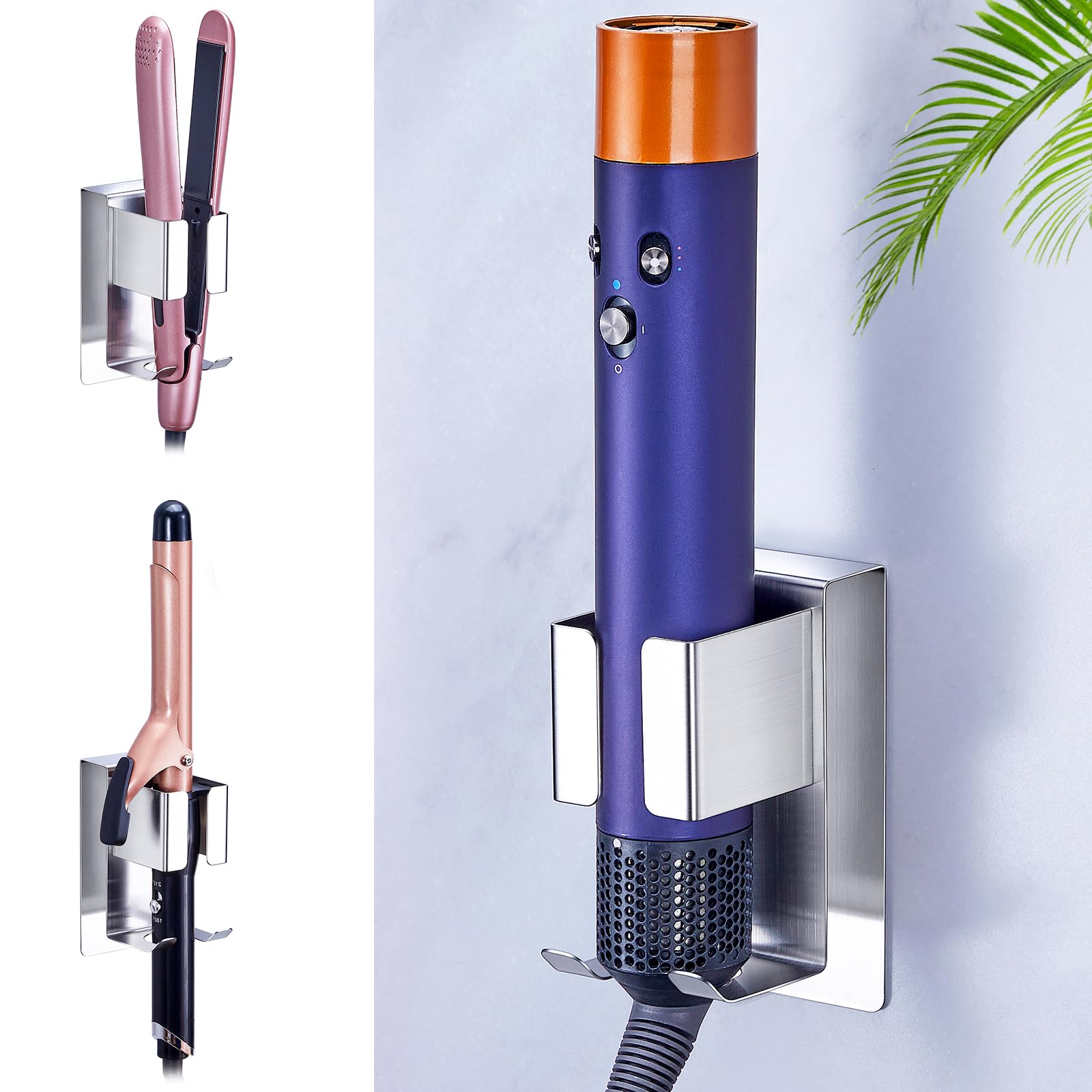 Support Sèche-Cheveux Sans Perçage - Porte Lisseur Et Fer à Friser En Acier Inoxydable Pour Salle De Bain