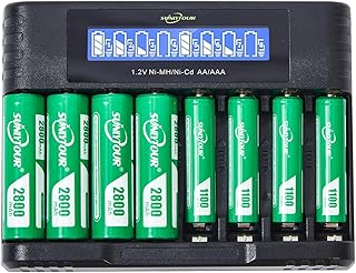 2800 mAh Ni-MH AA Battery & 1100 mAh NI-MH AAA Battery with Charger, SUNLYTOUR 4 Pieces 2800 mAh AA NI-MH Batteries & 4 Pi...