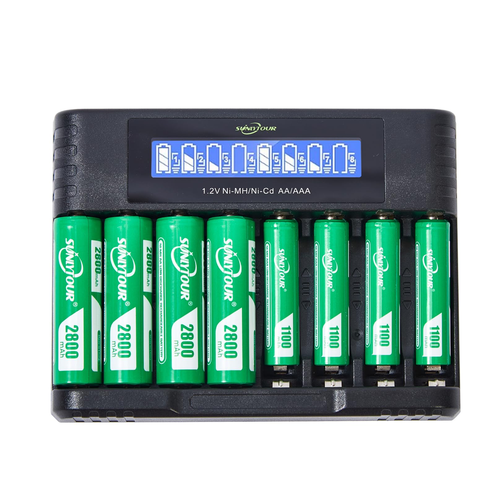 SUNLYTOUR 2800mAh Ni-MH AA Batteria 1100mAh AAA Batteria Caricabatterie 4 Piles