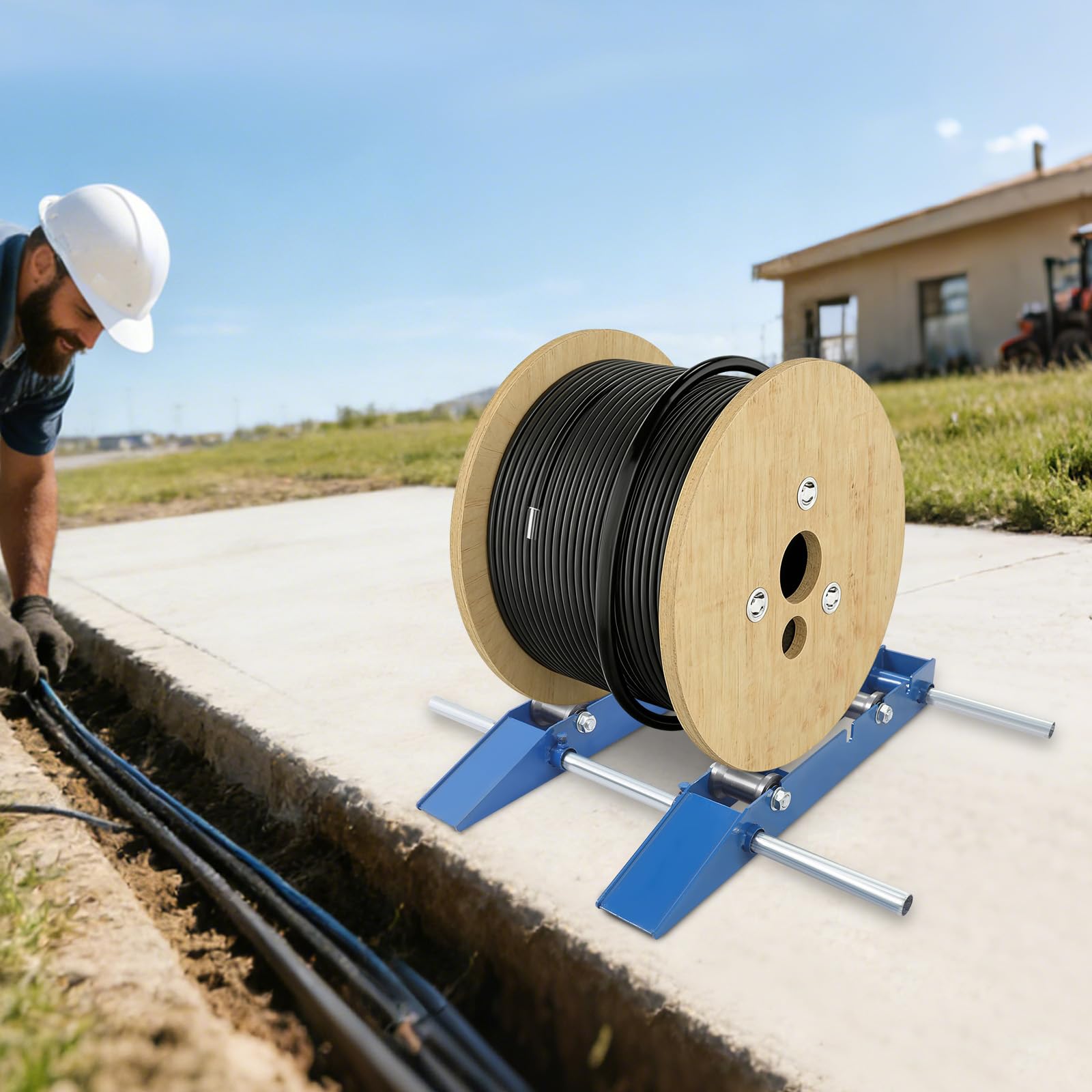Soporte para carretes de cables con 3 niveles de rodillo trasero ajustable, para carretes de cable de 30 cm a 120 cm, capacidad de carga de 1 t, ayuda para la gestión de cables
