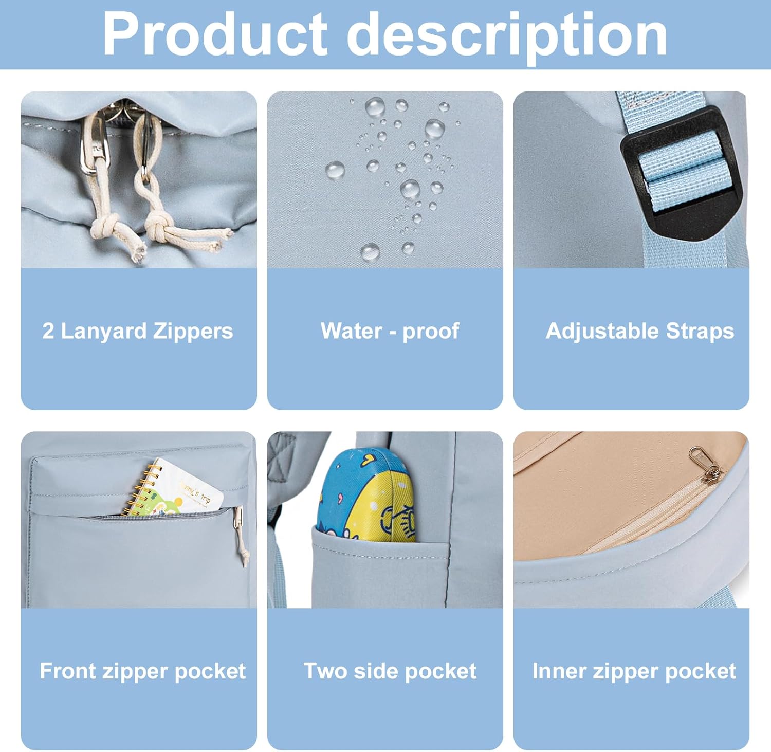 Bluboon Teens Backpack Set Girls School Backpack Lunch Box Pencil Bags Student Bookbags 3 in 1 - Image 5