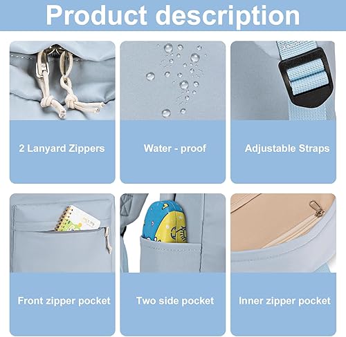 Miniatura 5 de BLUBOON - Mochila escolar de lona para chicas (le cabe una laptop de 15 pulgadas), con lonchera y estuche a juego.