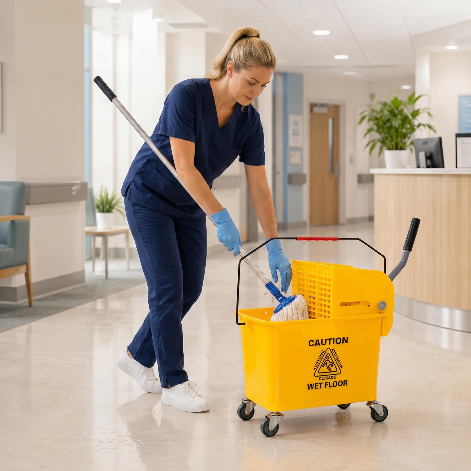 HOMCOM Chariot de Nettoyage Lavage Seau de ménage 20 L avec essoreur et séparateur Eau Sale Propre Jaune 60L x 27l x 70,5H cm