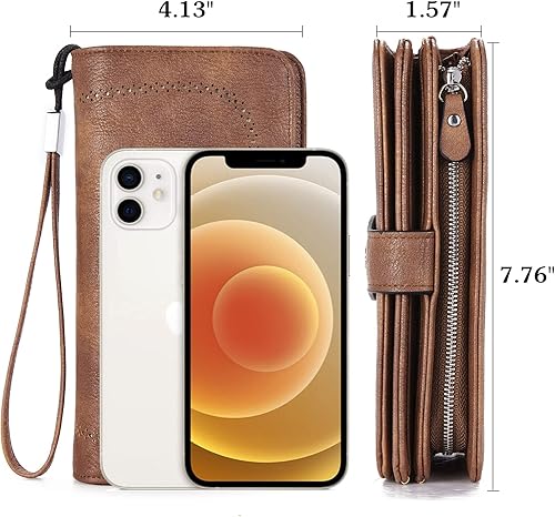 Miniatura 4 de BOSTANTEN Cartera de cuero para mujer con bloqueo RFID y cremallera alrededor del soporte para tarjetas de crédito