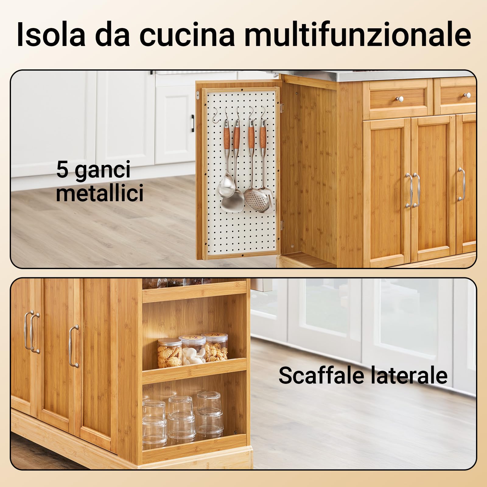 SoBuy Isola Cucina su Ruote con Piano di Lavoro Estendibile, Mobiletto Salvaspazio, Carrello da Cucina con Ruote, con Due Cassetti e Ripiano Regolabile Naturale 107x(46–71) x92,5 cm FKW130-N