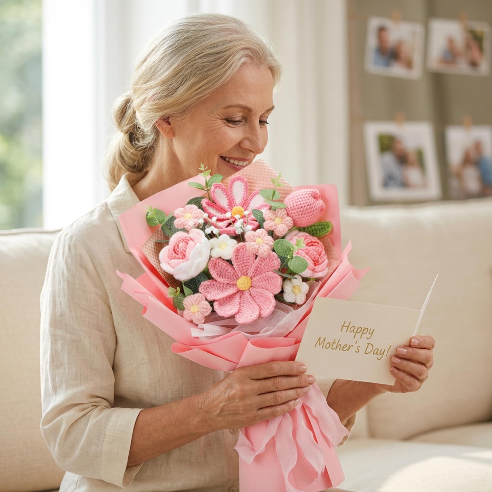 Ramo de Flores de Ganchillo - Ramo de Flores de Punto Hecho a Mano, decoración Duradera del hogar para el día de la Madre, día de San Valentín, Bodas de Ganchillo