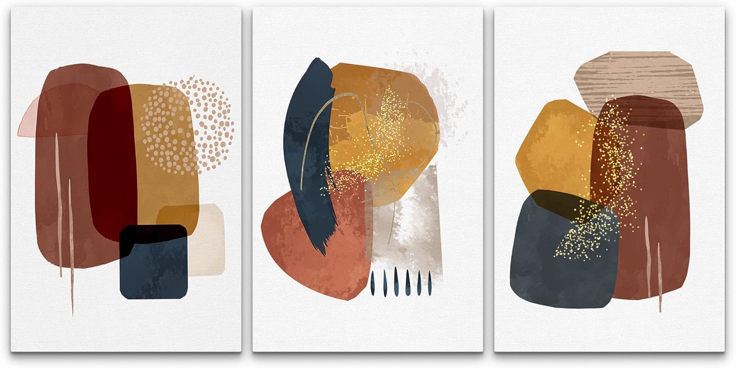NWT Canvas Print Wall Art Set Mid-Century Boho Pastel Polygons Abstract Shapes Illustrations Modern Art Stylish Decorative Nordic Boho Chic for Living Room, Bedroom, Office - 24"x36" x 3