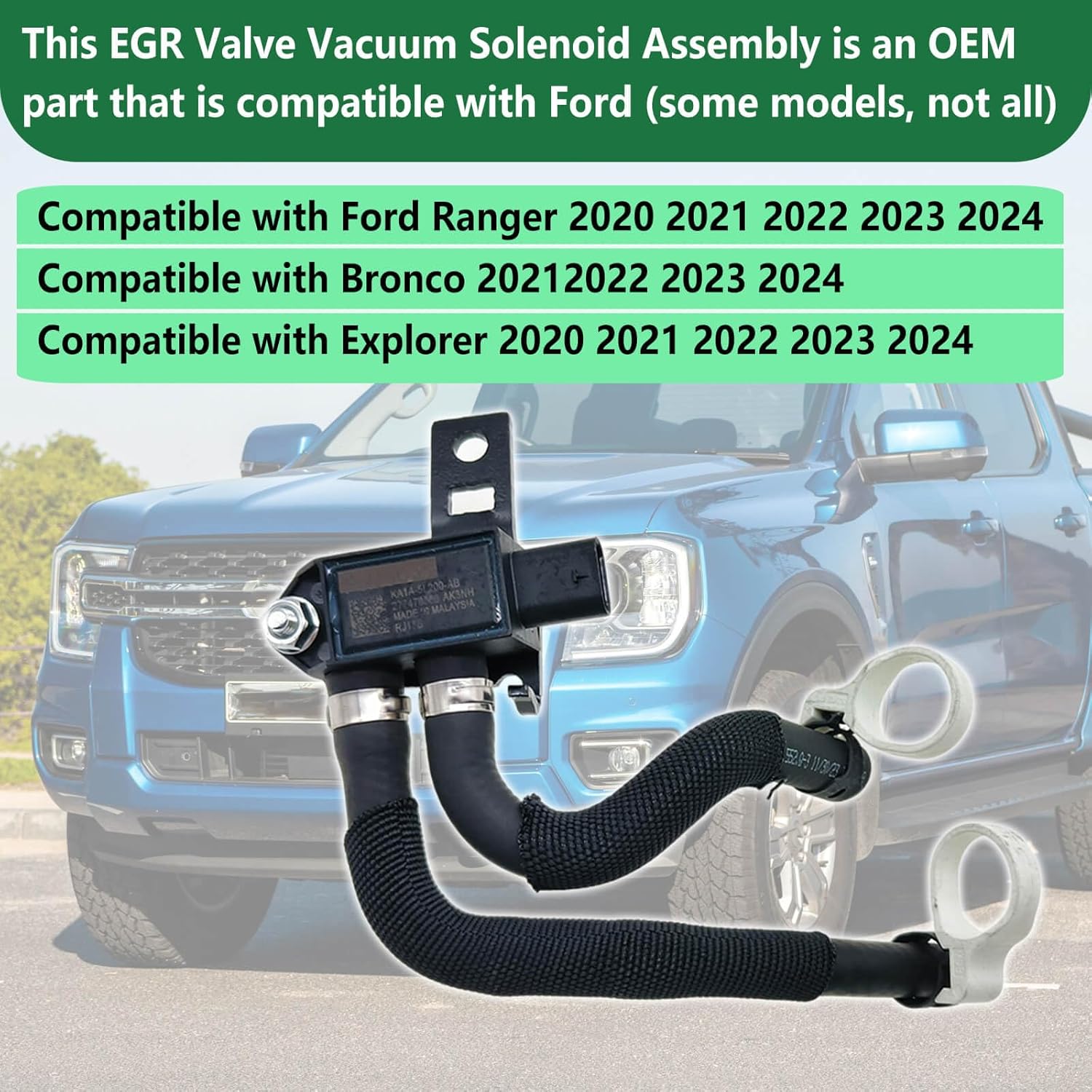 EGR Valve Vacuum Solenoid Assembly Compatible with Ford Ranger 2020-2024, Bronco 2021-2024, Explorer 2020-2024 | Recirculation Valve Replace LB5Z-9J433-B, LB5E-9J433-AC, LB5Z-9J433-A