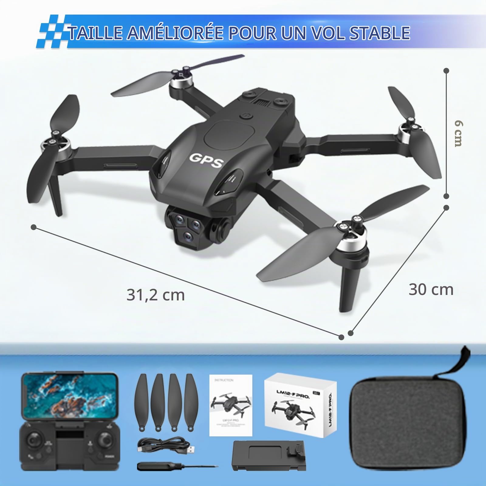 A Alpha Drone Professionnel avec Caméra, Drone GPS FPV Radiocommandé pour Débutants, Quadcopter RC avec Caméra, Cadeau Anniversaire Noël pour Homme et Garçon