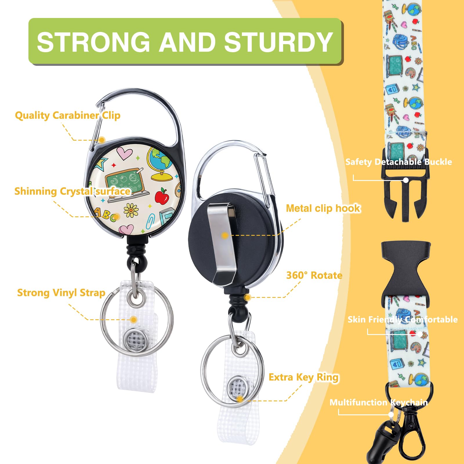 Cordón para profesores con soporte de identificación, cordones para tarjetas de identificación, bonitos soportes para tarjetas de identificación, retráctiles, mosquetón para llaves, regalo para