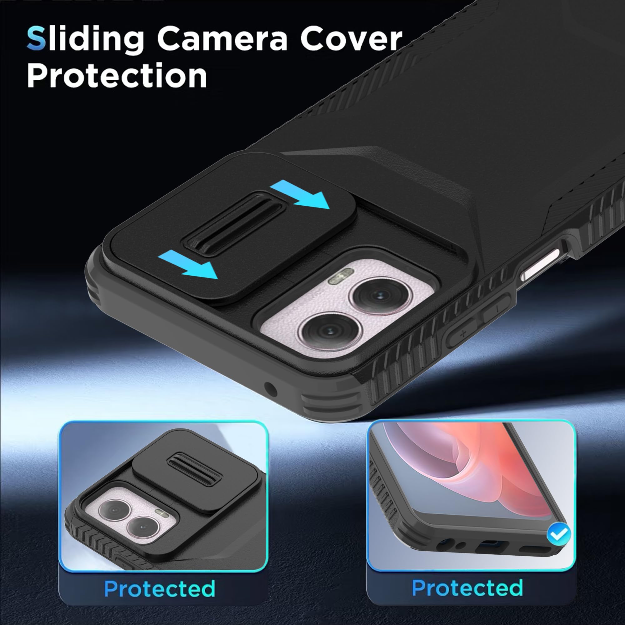 Funda para Motorola G Power 5G 2024 con 1 protector de pantalla HD y cubierta de cámara deslizante [grado militar], funda protectora resistente a prueba de golpes para Moto G Power 5G 2024