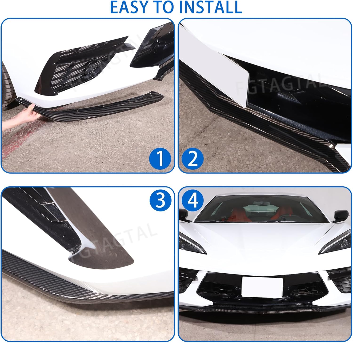 Front Bumper Lip Splitter Replacement Kit Compatible with Chevrolet Corvette C8 2020-2026, ABS Front Bumper Lip Chin Spoiler Decoration Accessories 3Pcs (Carbon Fiber Pattern)