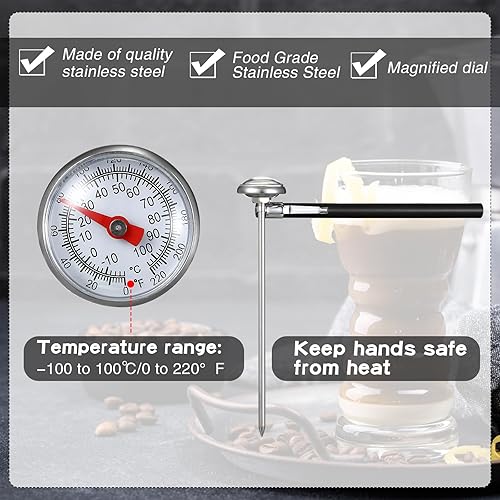 Miniatura 10 de Termómetro de cocina de acero inoxidable de 6 piezas con tallo rojo de 5 pulgadas de largo, termómetro de esfera de 1 pulgada, termómetro de espuma