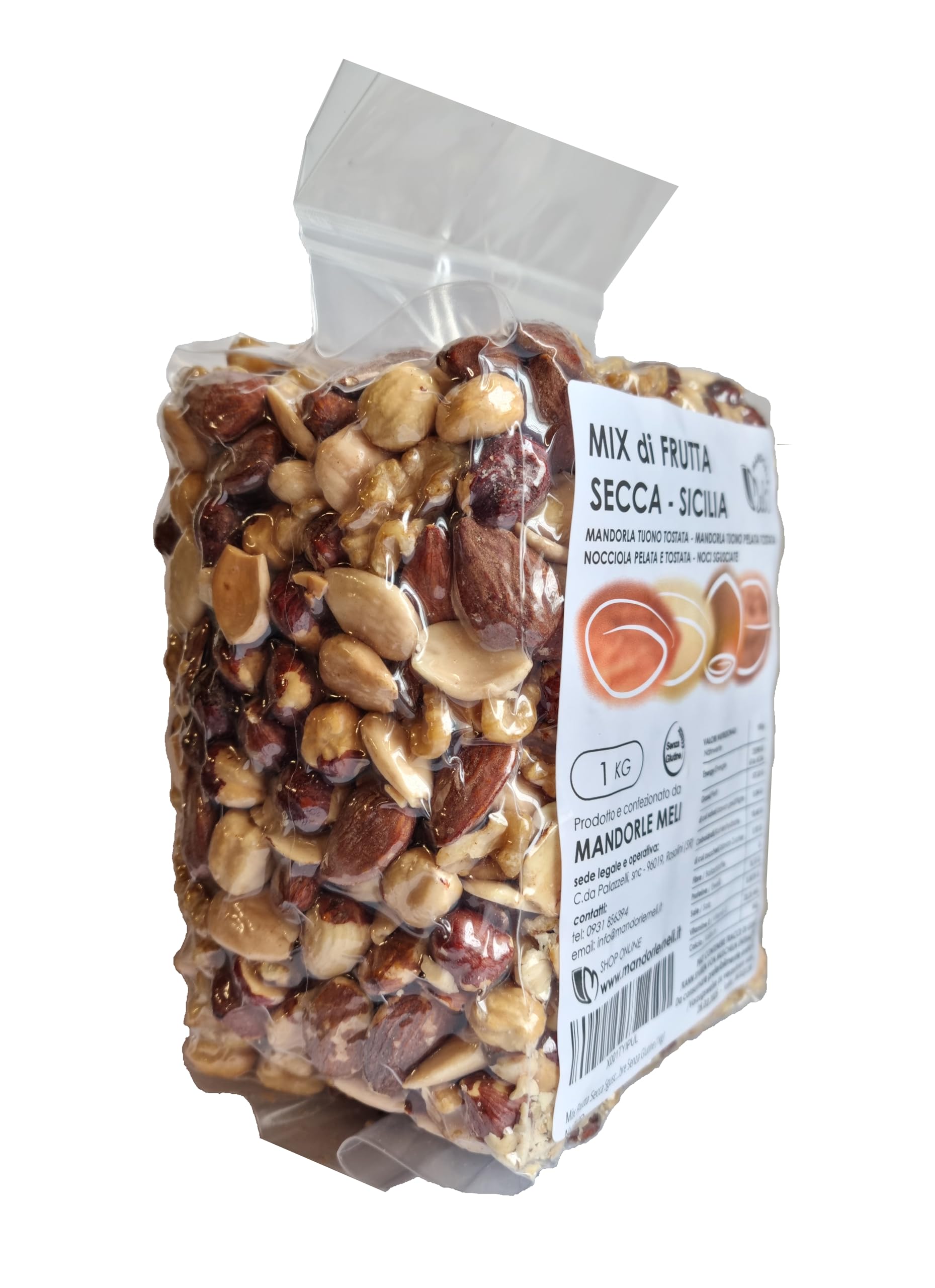 Mix Frutta Secca Sgusciata Siciliana - Mandorle Tostate, Mandorle Tostate Pelate, Nocciole Tostate e Noci - Fonte di Vitamine e Fibre Senza Glutine (1kg)