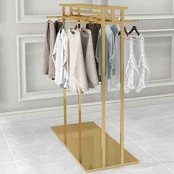 Clothing Store Garment Rack Boutique Retail Clothing Rack, Floor-Standing Hanging Rods Hangers Clothes Shelves, Commercial Grade Clothes Display Rack, Heavy Duty Shoes BaGold Style 1-120X50X130Cm