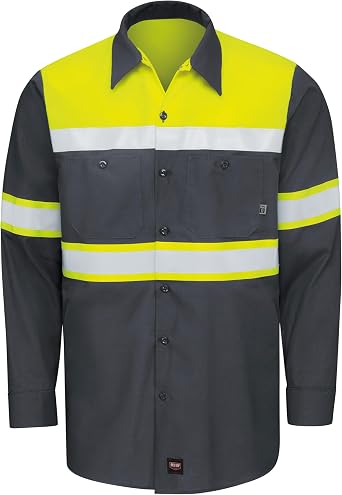 Red Kap Mens Hi-vis Ls Colorblock Ripstop Work Shirt-Type O, Class 1