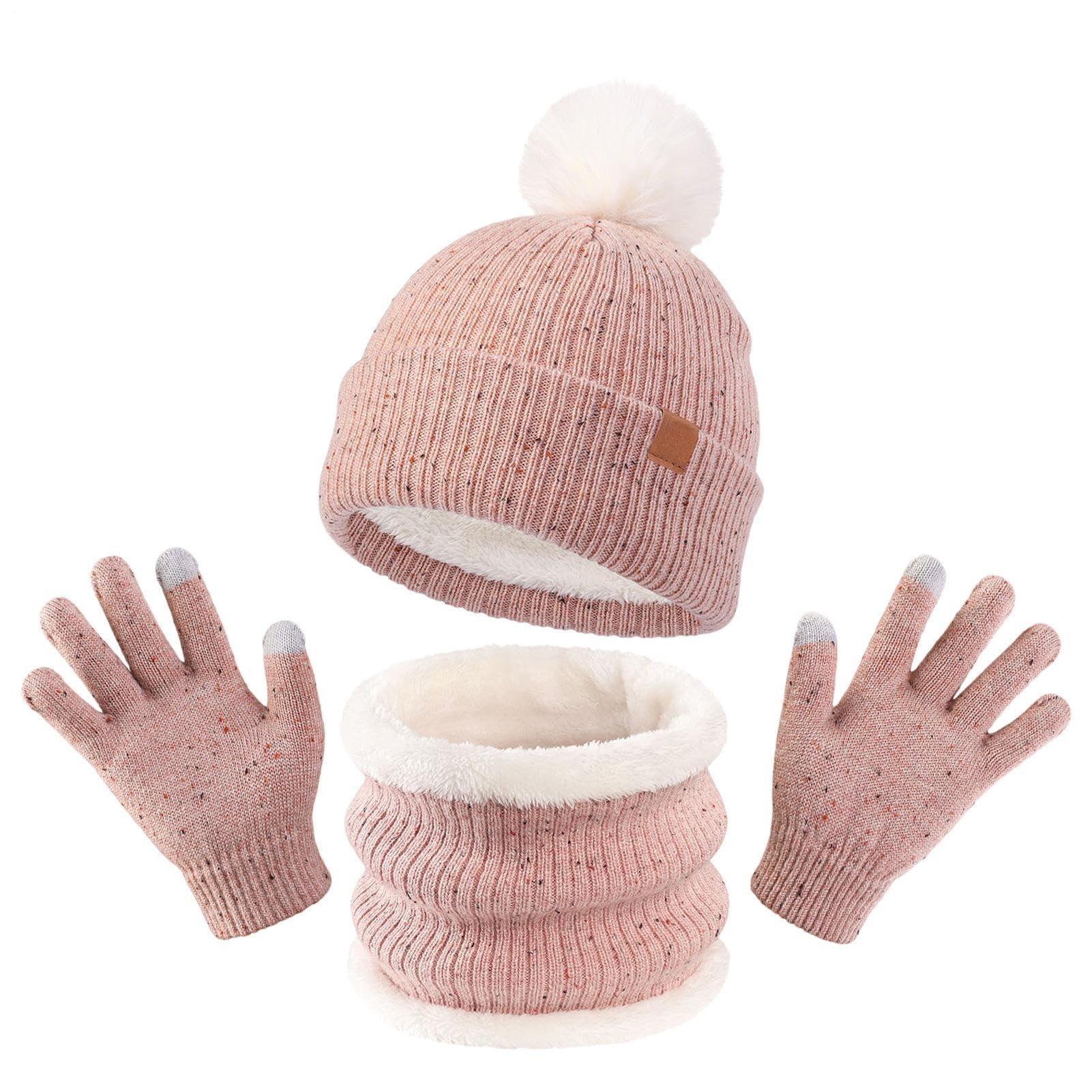 ZH1YFD Kinder-Wintermütze, Handschuhe, Schal-Set – niedliche Kleinkind-Wintermütze, Halswärmer und Handschuhe, weiches Thermo-Zubehör für kaltes Wetter für Abenteuer, Skifahren, Skaten, Wandern,