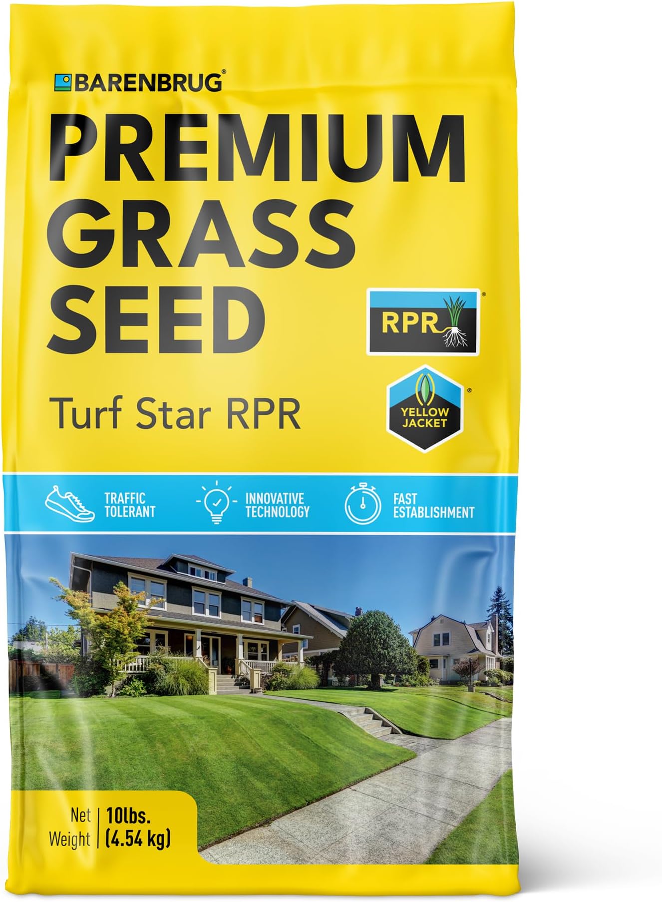 Barenbrug Turf Star Regenerating Perennial Ryegrass Lawn Seed with Yellow Jacket Seed Coating, Fast-Acting Durable Grass Seed Mix for Lawns, 10-lb. Bag