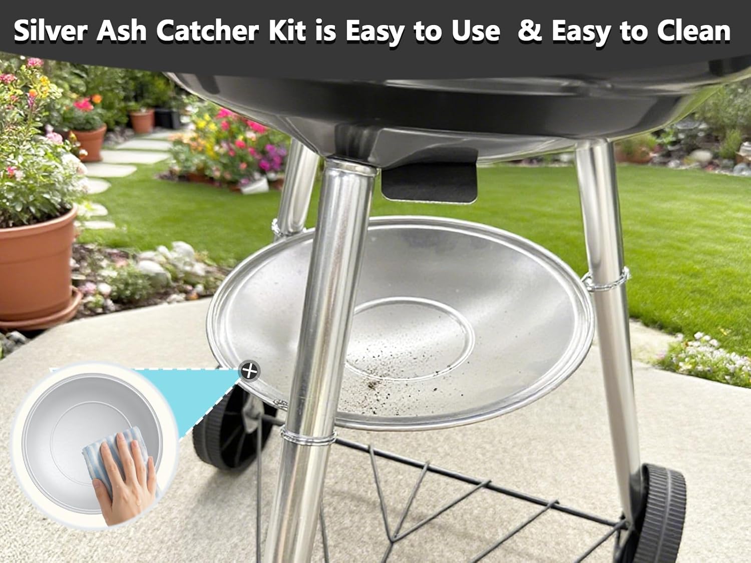 80681 Silver Ash Catcher Pan for Weber 22-inch Kettle Charcoal Grills,13-1/2" Diameter Ash Catcher Pan Replacement Parts for Weber 22-1/2" Bar-B-Kettle, Some 22-1/2" One Touch Silver Grills