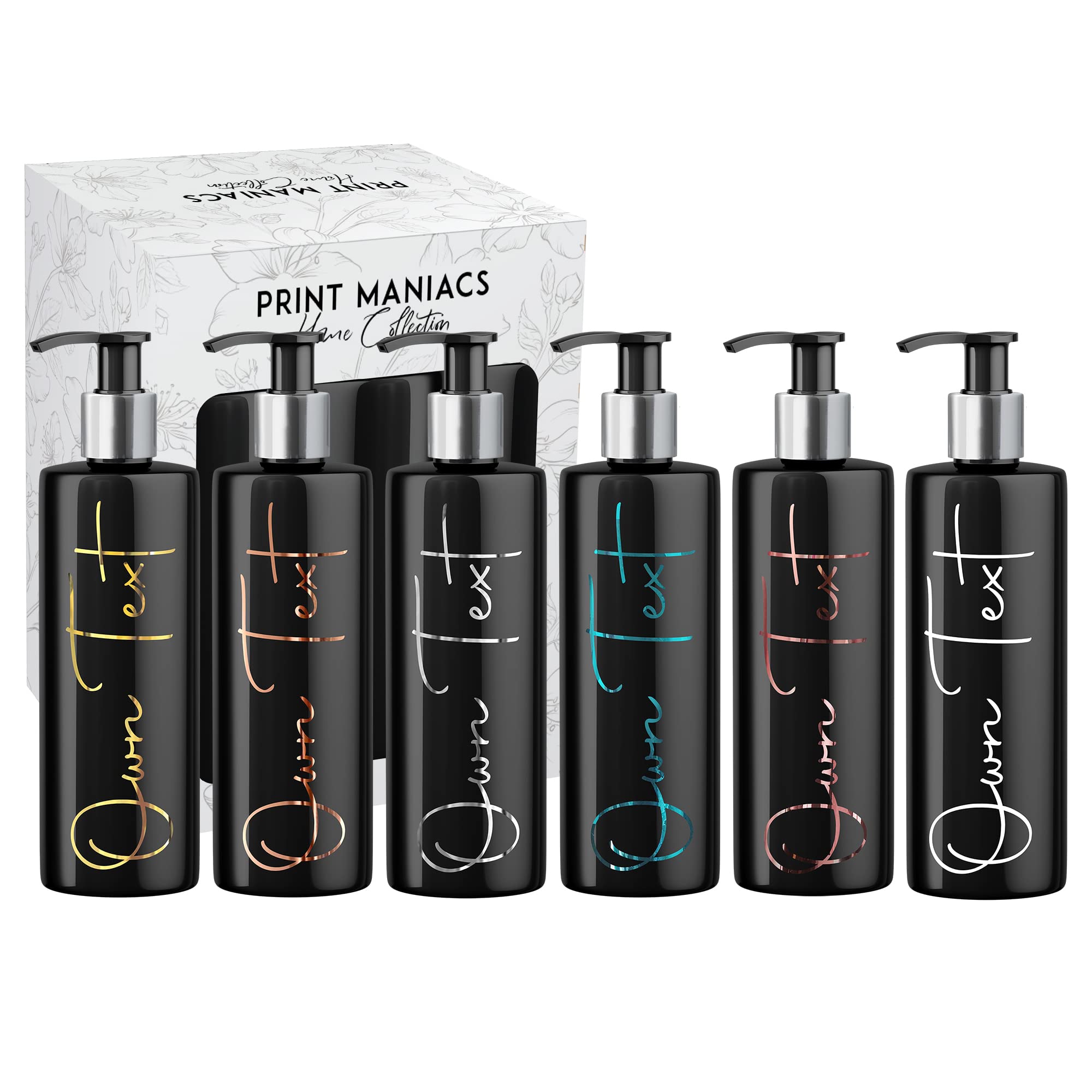 Print Maniacs Personalised Create your own Set Mrs Hinch Inspired Signature 500ml Dispenser Pump Bottle Add Name Custom Own Text (Black, 6 Bottles)