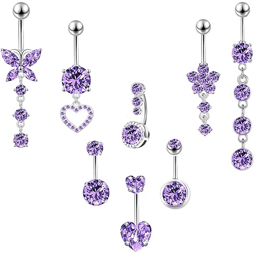 LEE&RO Belly Button Ring Dangle Stainless Steel Belly Rings 14G Belly Button Piercing Cute Navel Ring Belly Piercing Jewelry