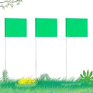 AIEX 2 x 3 Inch 42pcs Marking Flags with 13.8inch Steel Pole Vinyl Stake Flag, Yard Marker Flags for Lawn, Garden, Training, Sewers, Landscaping, Surveying, Boundary(Green)