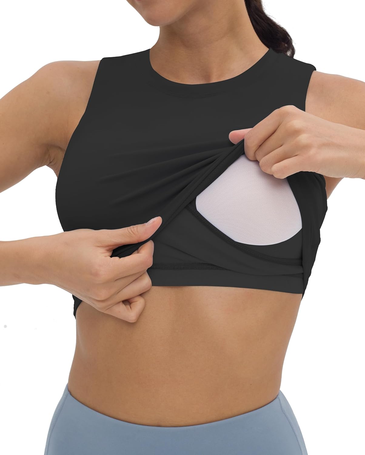 V VOCNI Nursing Tank Tops for Breastfeeding Crew Neck Sleeveless Maternity Tank Tops Sports Bras Workout Pregnancy Crop Tops