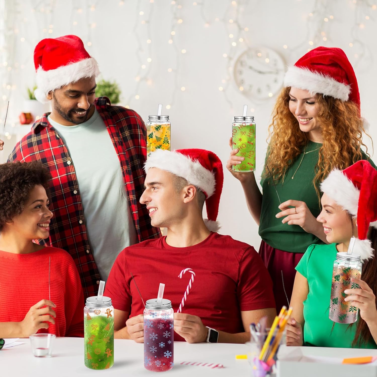 24 Pcs Christmas Plastic Cups with Lids and Straws Reusable 13.5 oz Clear Christmas Beverage Drinking Cups Xmas Trees Candy Snowflake Gingerbread Tumbler for Xmas Holiday Party Favor Supplies - Image 5