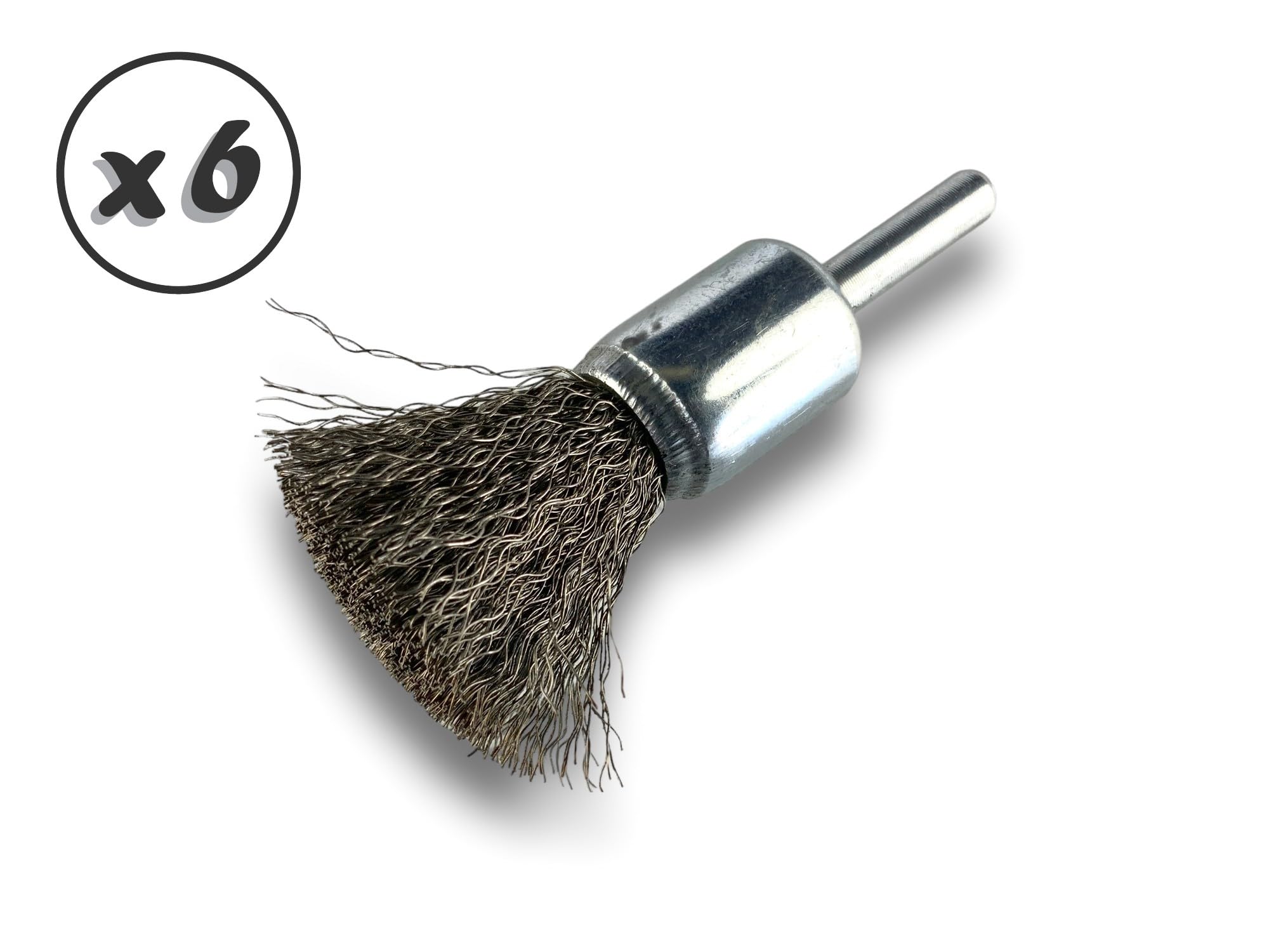 Kibros Lot 6 brosses en bout pinceau tige Ø 6 mm fil inox souple Ø 18 mm