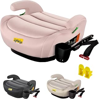 Jovikids Sitzerhöhung Auto Kinder mit ISOFIX, ECE R129 Kindersitzerhöhung 125-150cm, Verdickter Stoffbezug & Isofix Einführhilfe, Leicht Waschbar, Pink mit Becherhalter