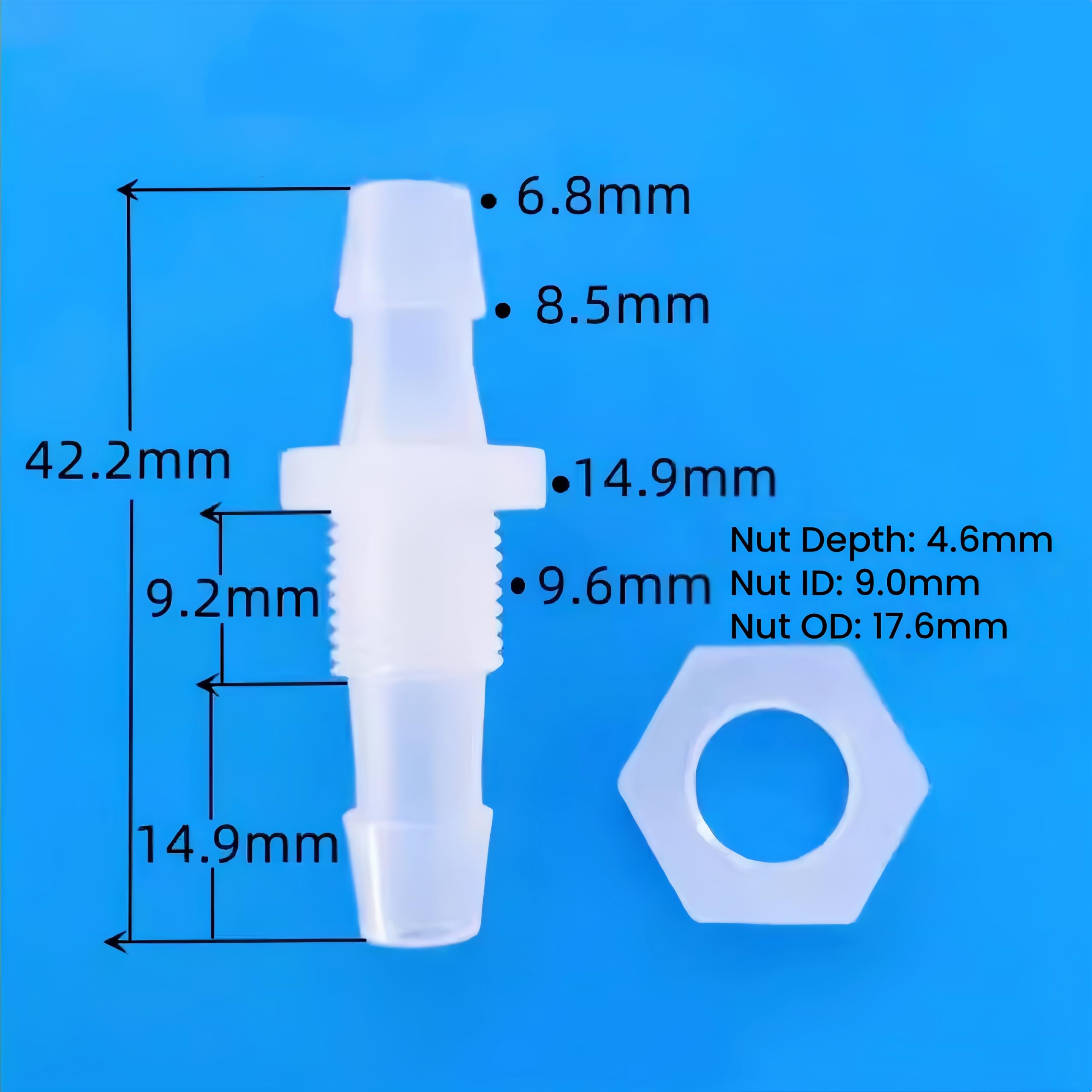 Accesorios de manguera de plástico reutilizables, 50 conectores de grado alimenticio para acuarios y laboratorios, rosca macho M12, 5/16 pulgadas