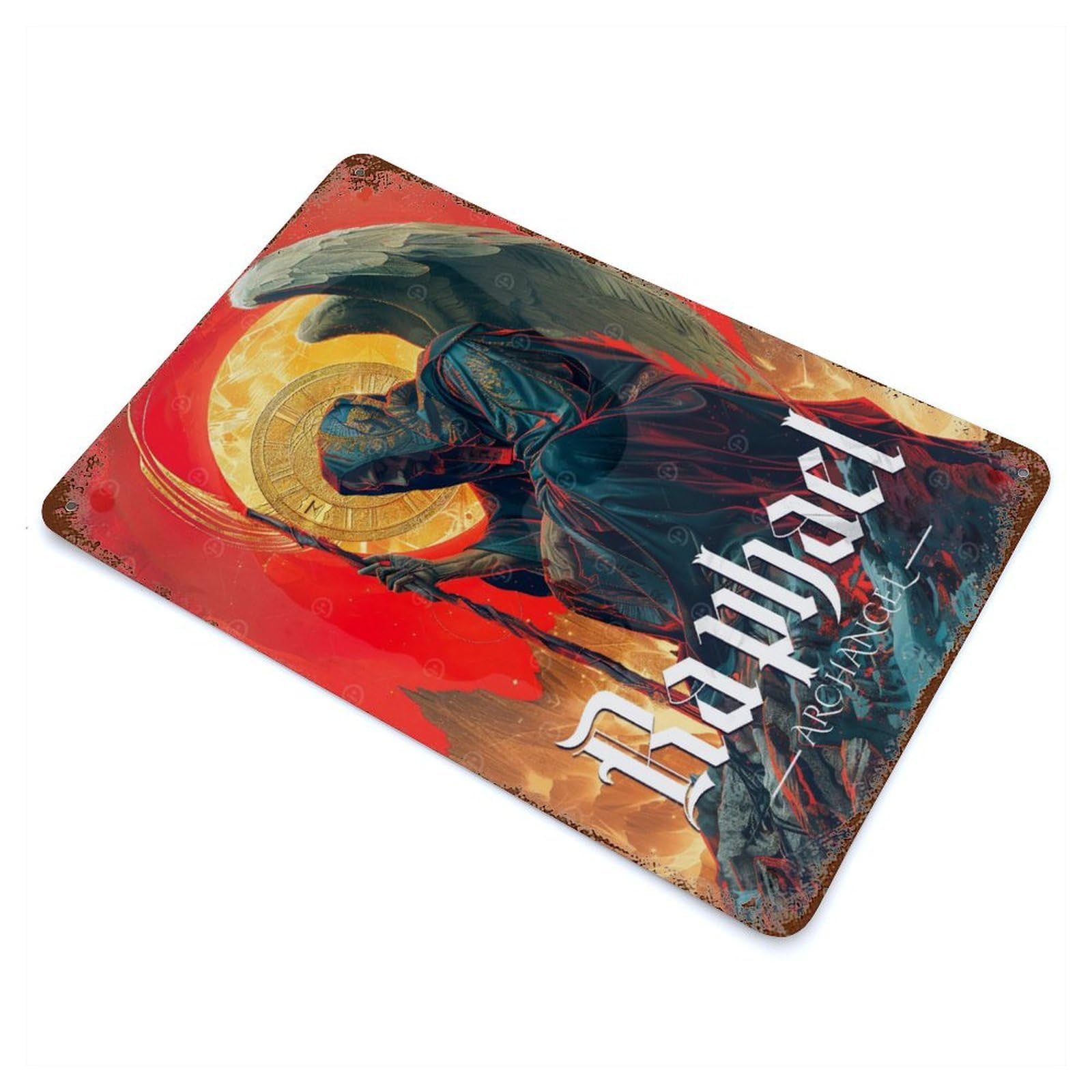 Raphael Archangel Vintage Rust Metal Sign 11.8"x7.9", Shabby Chic Decor for Garage, Pub Or Kitchen
